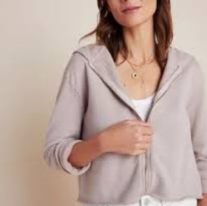 ANTHROPOLOGIE T.La WOMEN'S TAUPE CROPPED COTTON ZIP-UP HOODIE   Small